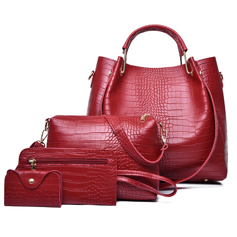 Sac à main en cuir vintage de grande capacité pour femme, sac à main incliné, mode initiée, ensemble de 4 pièces AI0001 – Image 6