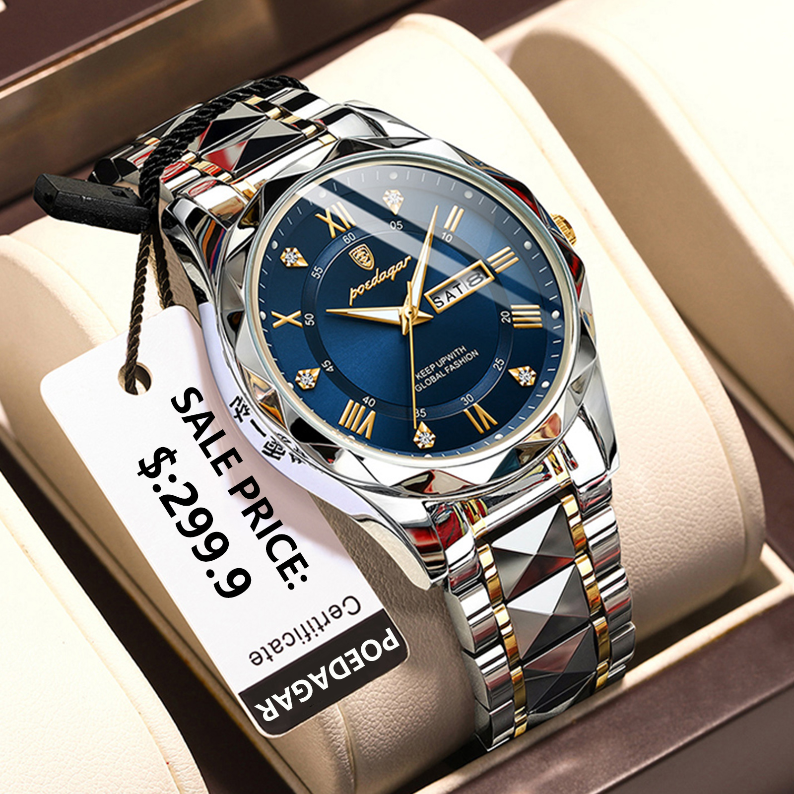 POEDAGAR-Montre à Quartz de Luxe pour Homme, Accessoire de dehors Étanche, en Acier Inoxydable, avec Date et Semaine AI0001