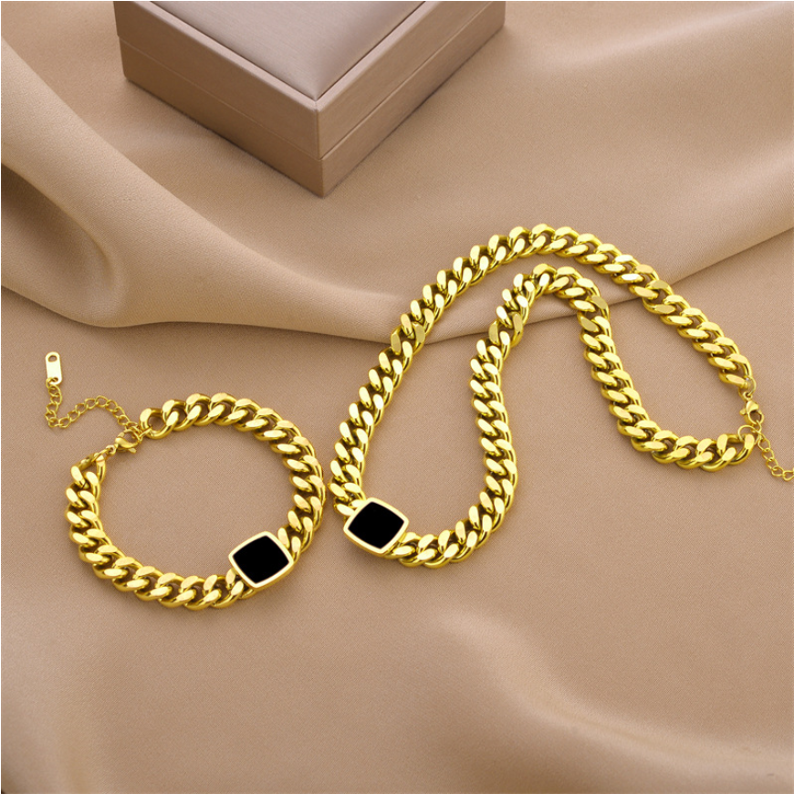 SION L-Bracelet en acier inoxydable pour femme, bijoux haut de gamme, breloques carrées noires, optique, tour de cou, colliers et motos de la présidence, nouvelle mode AI0001