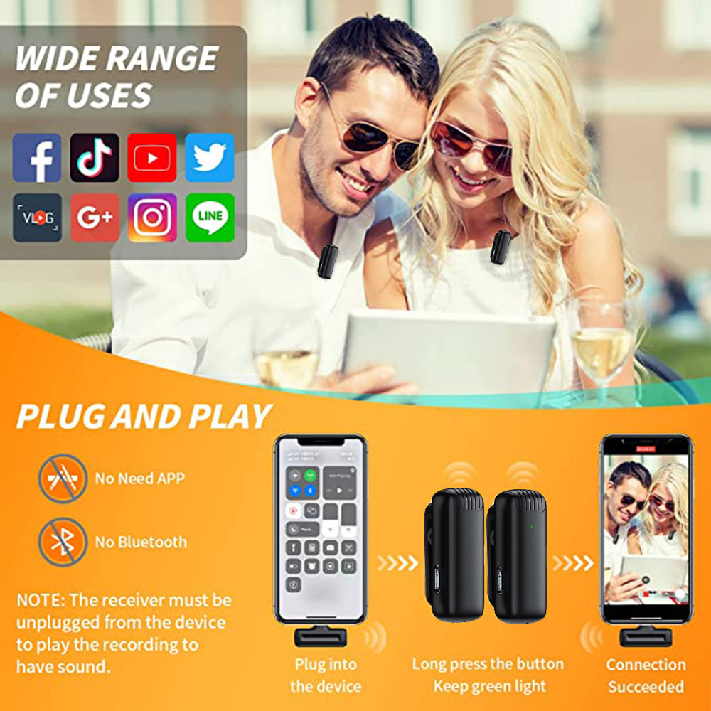 Microphone Lavalier sans fil avec étui de chargement, micro portable, audio, vidéo, statique, iPhone, appareil photo Android, ordinateur portable, micro de jeu en direct AI0001 – Image 6