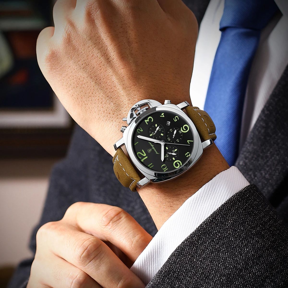 POEDAGAR-Montre Militaire de Luxe pour Homme, en Cuir Shoe, Étanche, à Quartz, de Haute Qualité, de dehors AI0001 – Image 3