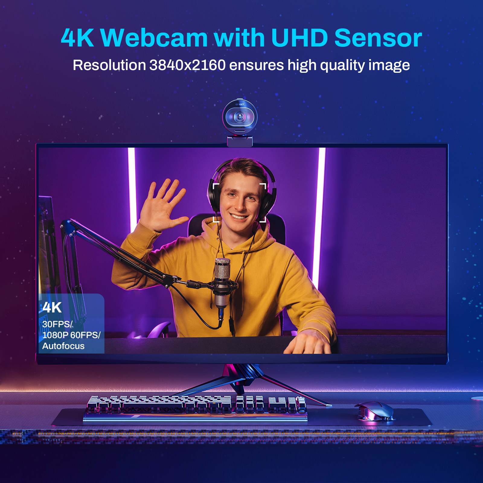 Webcam 4K 1080P 60FPS USB, caméra EMEET Sfemale, mise au point automatique, diffusion en direct avec micros pour Tiktok/prometteur AI0001 – Image 6