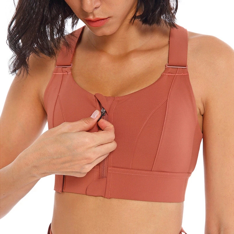 Soutien-gorge de sport pour femme, collant, haut court, yoga, fermeture éclair frontale, grande taille, sangle réglable, antichoc, fitness, brassière athlétique AI0001 – Image 5