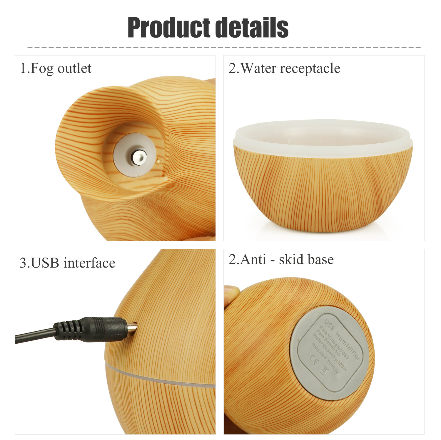 Mini humidificateur d'air avec lumière colorée, diffuseur d'huiles essentielles, brumisateur USB, maison, bureau, voiture, 200ml AI0001 – Image 4