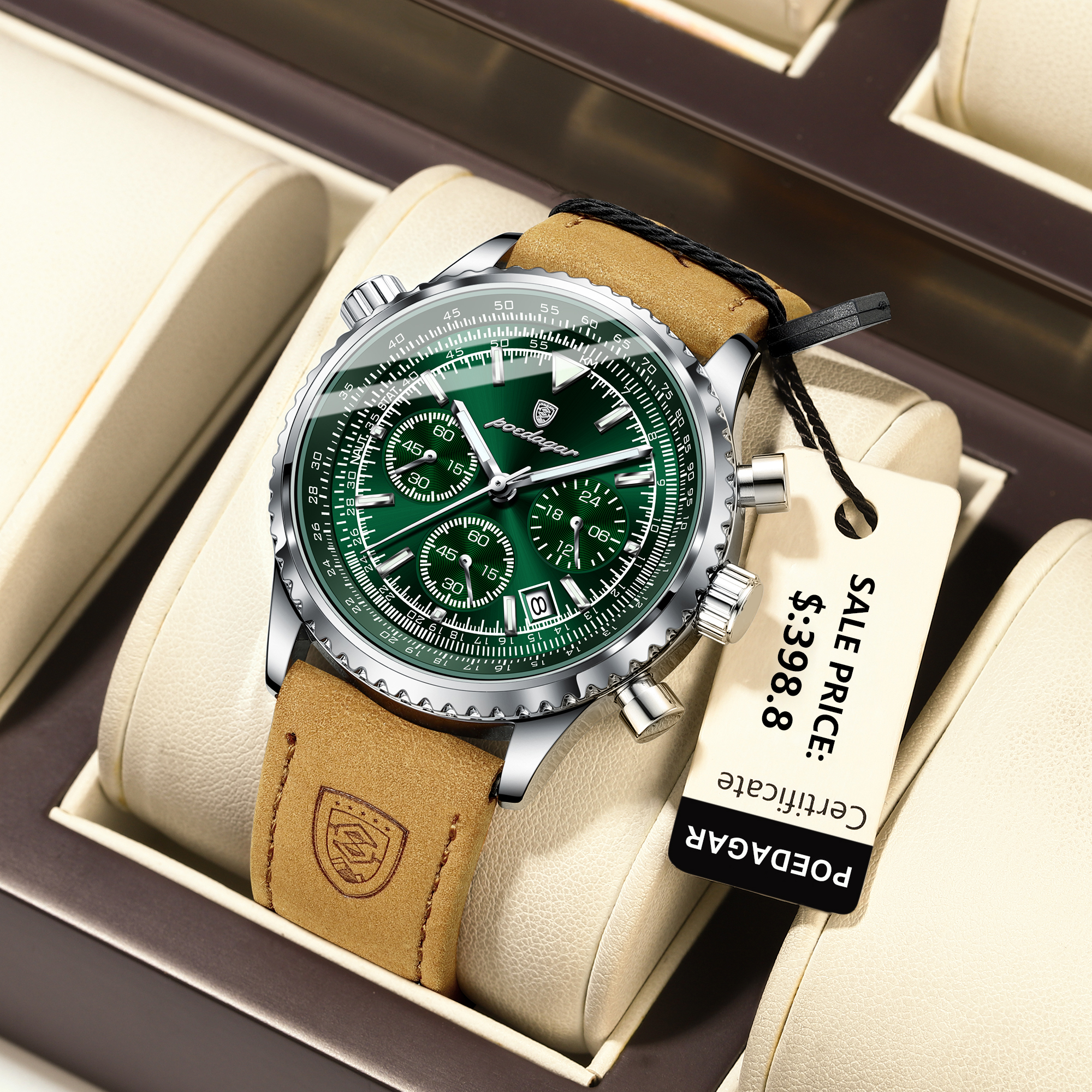 POEDAGAR-Montre à quartz de luxe pour homme, étanche, date Shoous, chronographe, montre-bracelet en cuir, sport militaire, montres pour homme AI0001 – Image 7