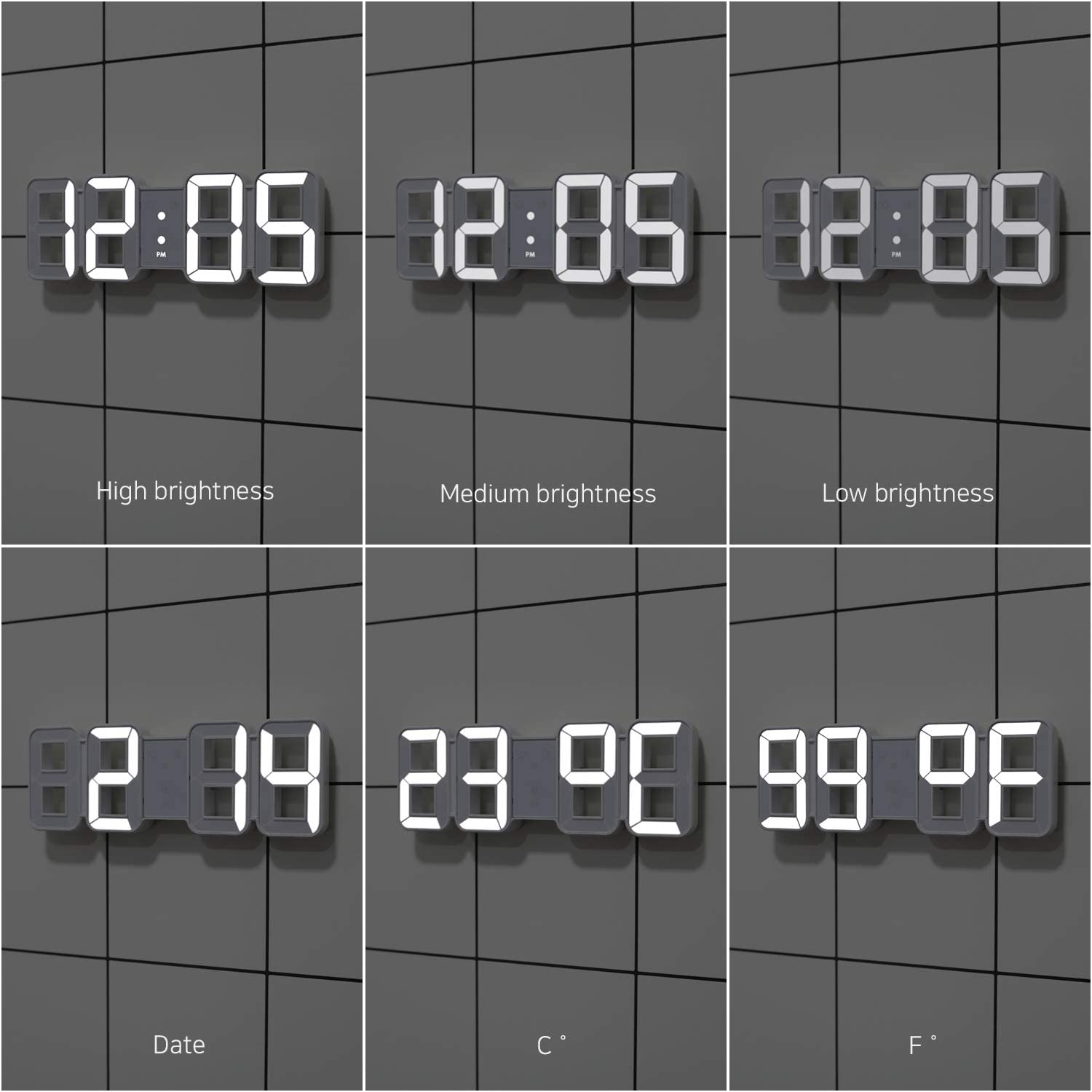 3D LED Digital Clock Glowing Night Mode Adjustable Electronic Table Clock Hanging Watch Calendar Thermometer Electronic Clock AI0001 – Image 4