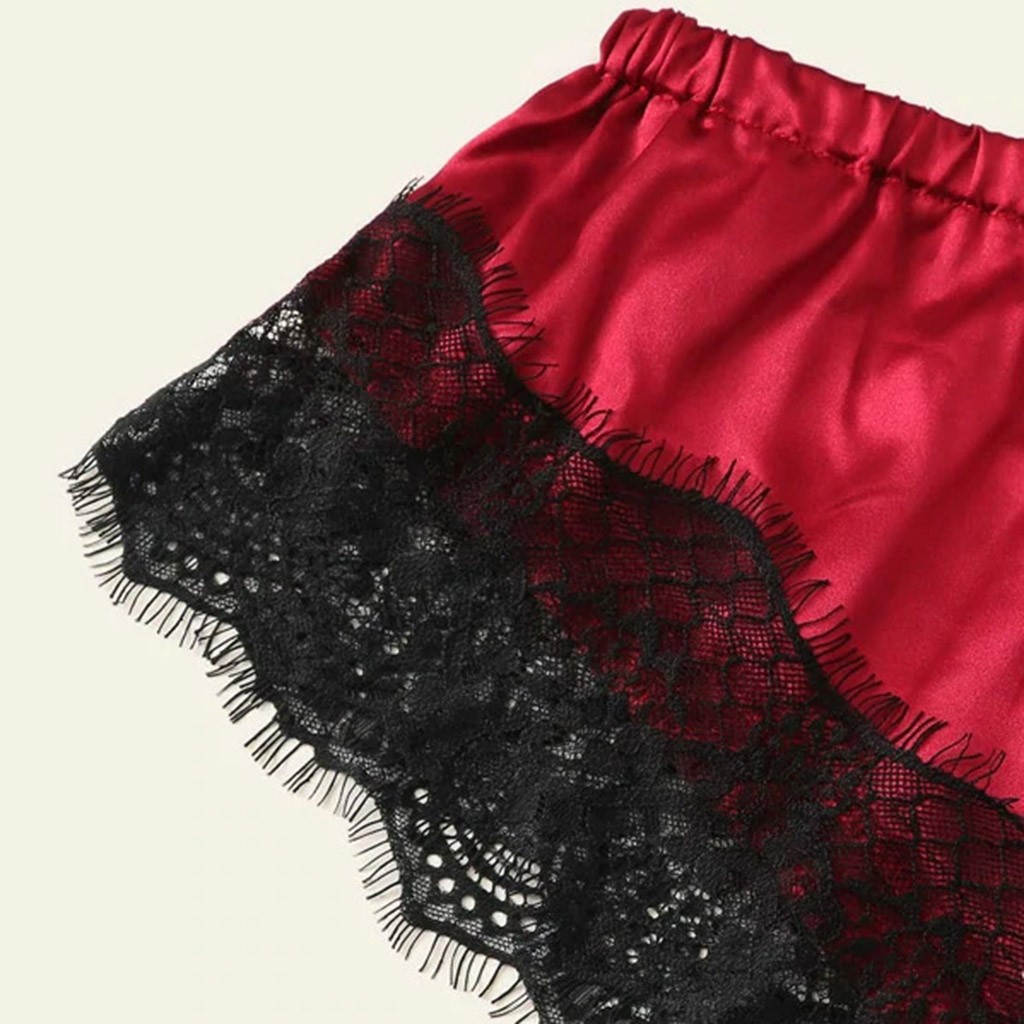 Ensemble de pyjama en dentelle satinée pour femme, caraco à col en V, short à nœud papillon, vêtements de nuit, lingerie douce, sous-vêtements sexy en fibre, Y-Suspender AI0001 – Image 4
