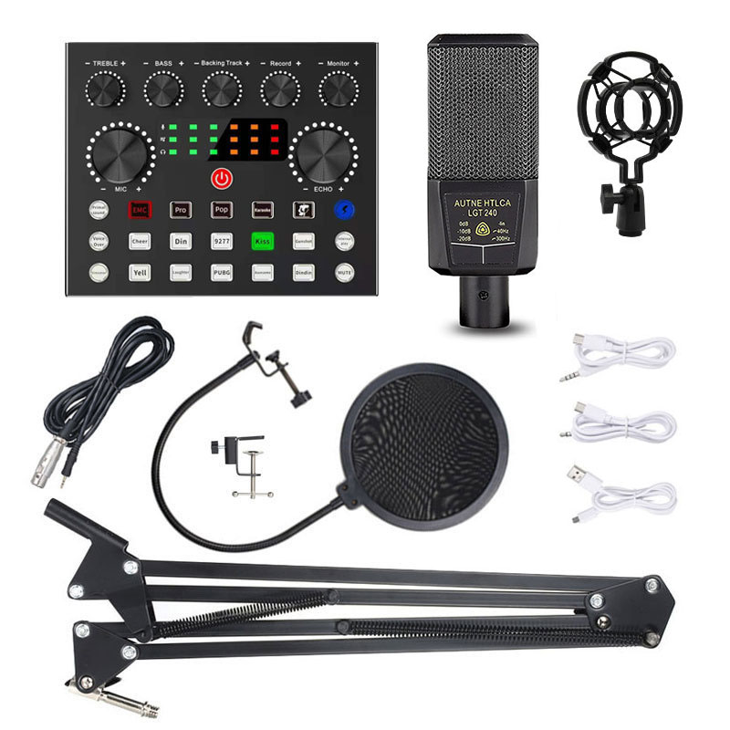 Microphone à condensateur professionnel chantant podcast musique Studio enregistreur set karaoké Live Sound Sound Card Kit Live YouTube Live Game recording AI0001 – Image 7