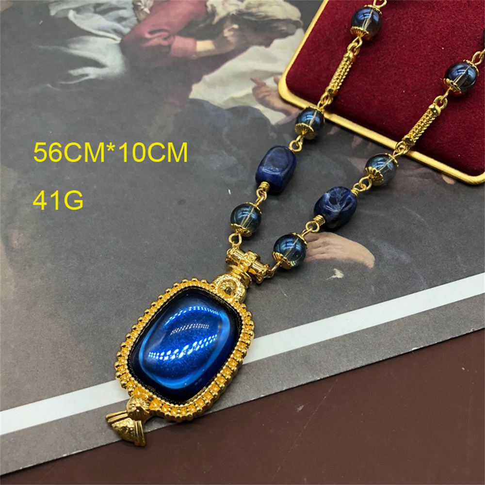 Ensemble de collier et boucles d'oreilles en verre bleu pour femmes, bijoux vintage, accessoires de robe de soirée, mode, nouveau AI0001 – Image 5