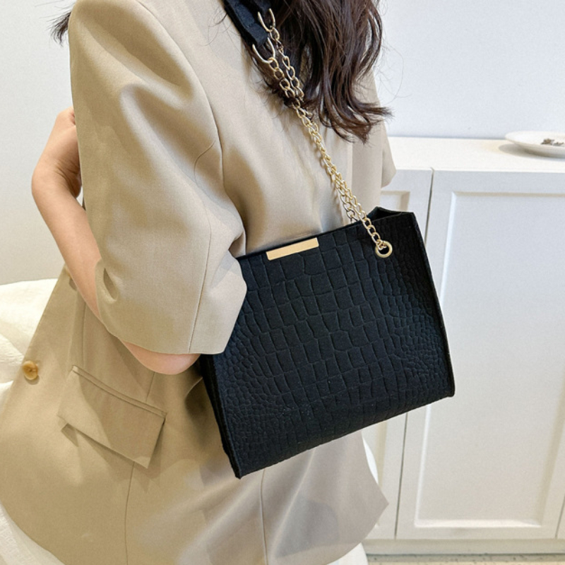Sac à main en feutre à motif de gril pour femme, petite poignée sous les bras, pochette de luxe solide, sac à main pour document féminin, initié, nouvelle mode, 2024 AI0001 – Image 6