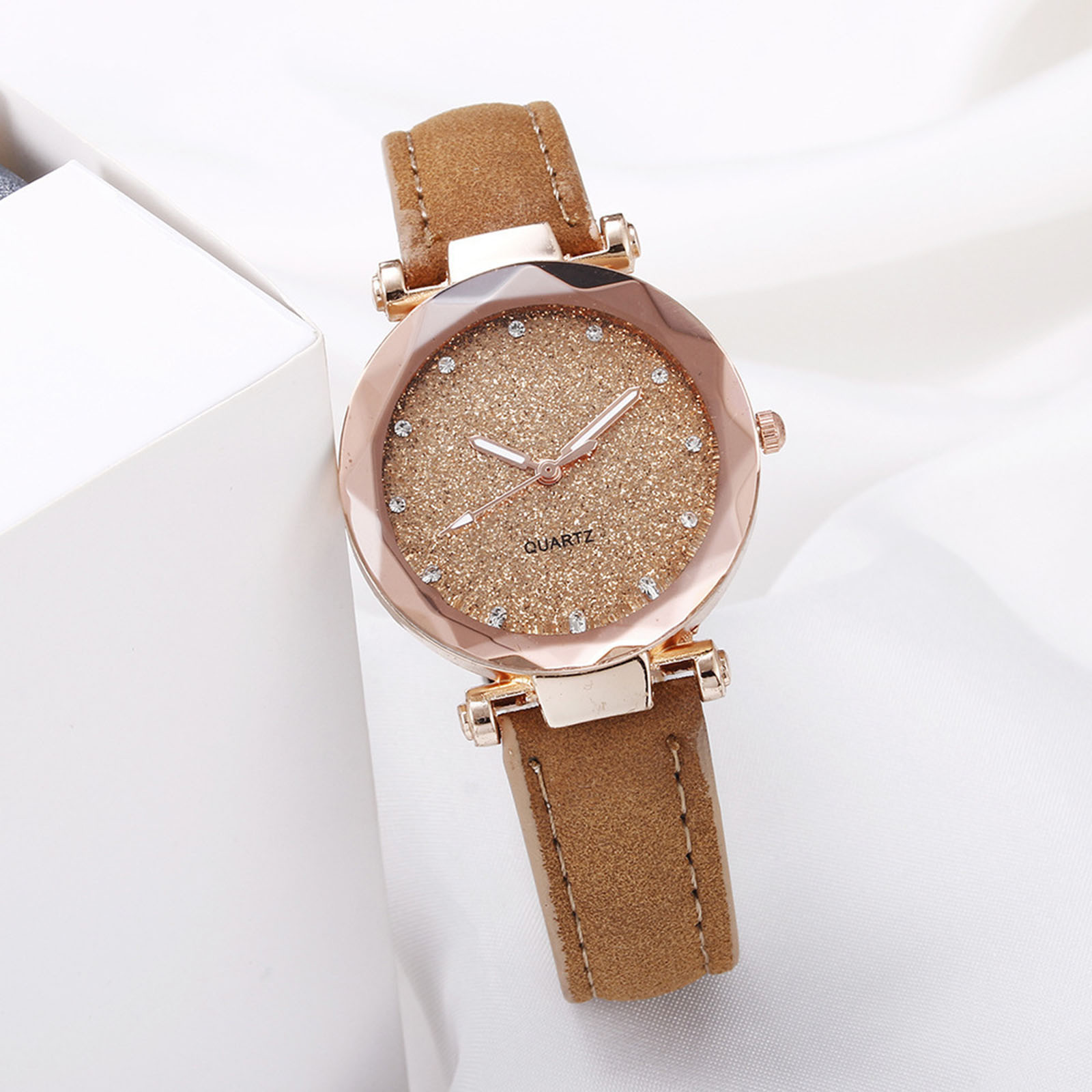 Montre à Quartz Romantique avec Strass pour Femme, Bracelet en Cuir, Cadran Simple, Montre-Bracelet Rétro, Luxe, Mode Femme AI0001 – Image 4