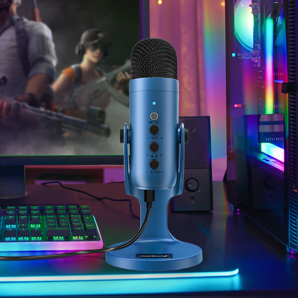 Microphone à condensateur USB K66, pour enregistrement en Studio, pour PC, ordinateur portable, Windows, Streaming, vidéo, jeu, podcast, chant, bleu AI0001 – Image 5