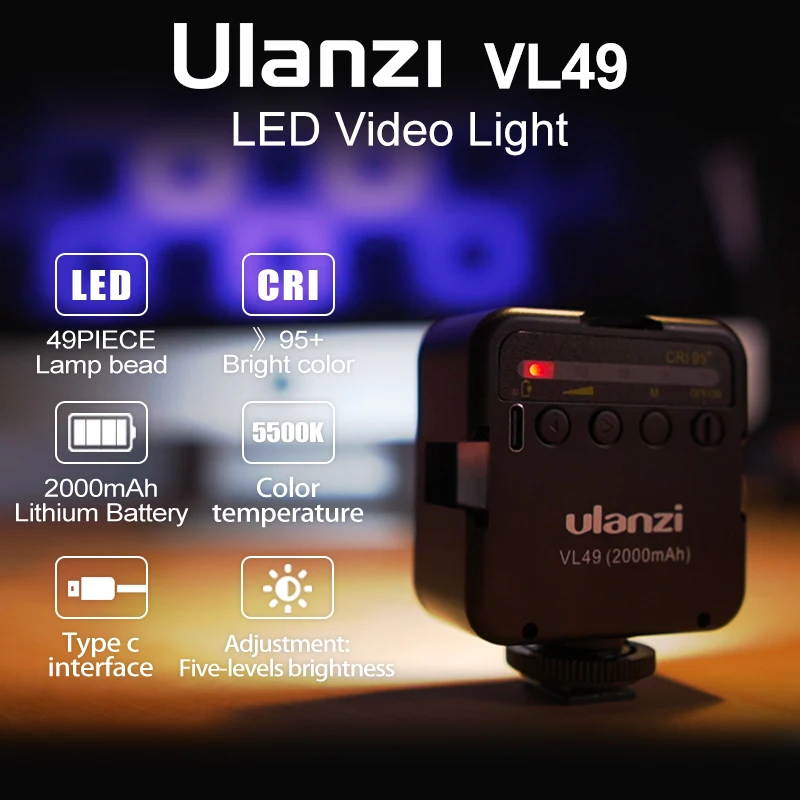 Ulanzi-Mini lampe de remplissage LED Vlog, éclairage photographique, lampe de remplissage selfie, téléphone vidéo, blanc, n'aime 2000 K, 5500 mAh, 6W, VL49 AI0001 – Image 6