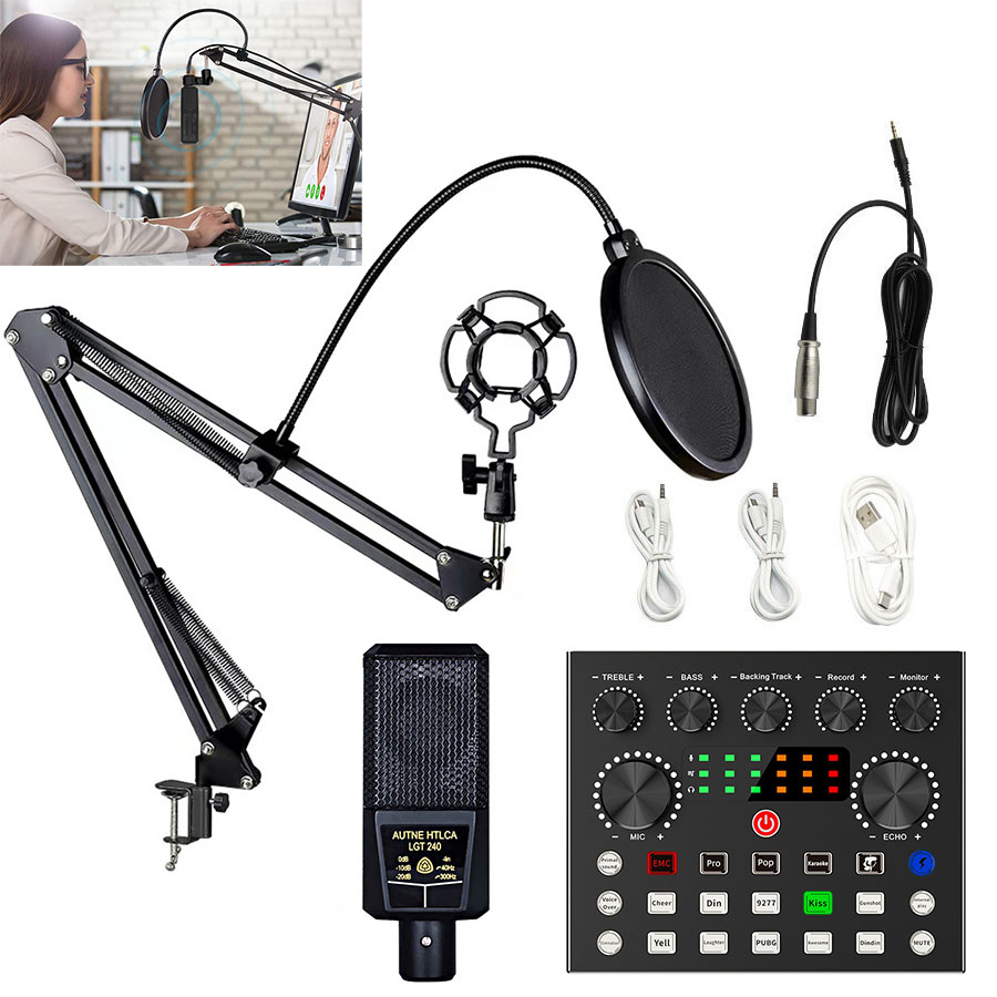 Professional Podcast Music Studio Record Karaoke Concentrated Microphone Game Live Broadcast KTV Sound Card Kit Streaming Microphone Best USB condenser microphone AI0001 – Image 7