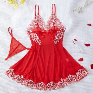 Ensemble pyjama en dentelle pour femmes, vêtements de nuit, nuisette, robe transparente, lingerie sexy, chemise de nuit chaude AI0001