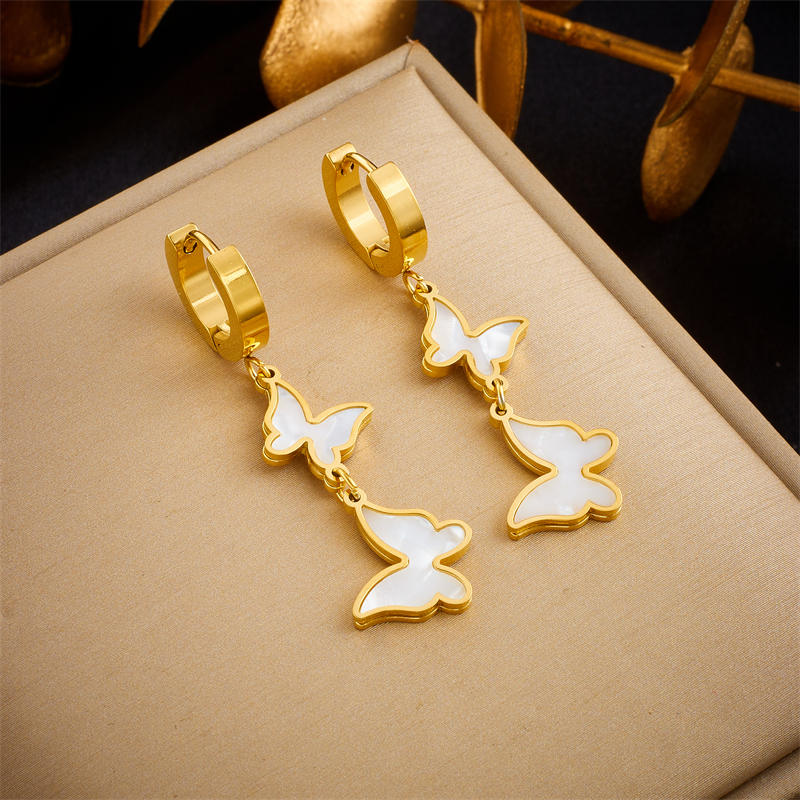 DIEYURO – collier et boucles d'oreilles en acier inoxydable 316L, perles papillon, pendentif pour femmes et filles, nouvelle tendance, ras du cou, ensemble de bijoux, cadeau de fête AI0001 – Image 4