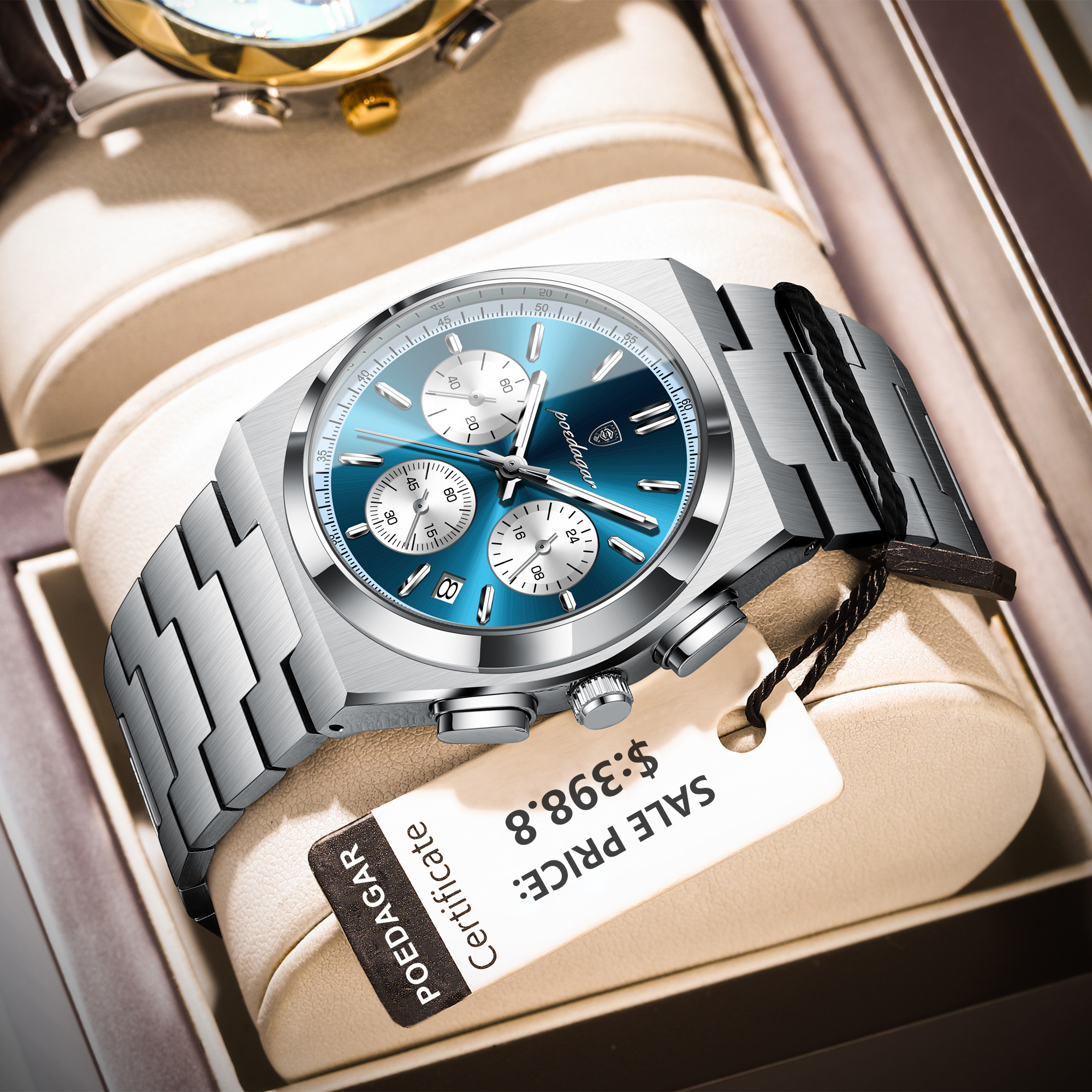 POEDAGAR-Montre à Quartz de Luxe pour Homme, dehors, Militaire, Étanche, Shoous, Date, Chronographe, Acier Inoxydable AI0001 – Image 7