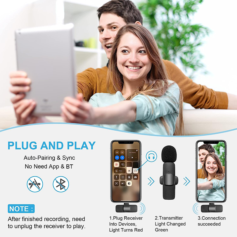 Mini microphone Lavalier sans fil pour iPhone, Android, téléchargements vidéo mobiles, diffusion en direct statique, micro portable de jeu Vlog Microphone Nouveau 2.4G réduction du bruit audio enregistrement vidéo jeu AI0001 – Image 4