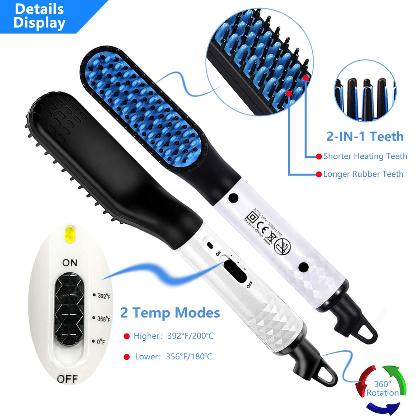 Peigne à lisser multifonctionnel pour barbe d'homme, brosse à cheveux à chauffage rapide, outils de coiffage professionnels AI0001 – Image 3