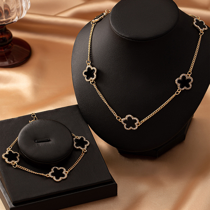 Ensembles de bijoux géométriques en émail de verre pour femmes, collier de fleurs, bracelet, cadeau de fête, avocat, vacances, ensemble de 2 pièces, S018 AI0001 – Image 2