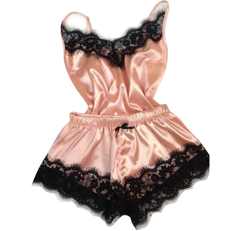 Pyjama en Satin extensible pour femmes, ensemble de nuit, col en v, nuisette en dentelle, Sexy, avec nœud papillon, vêtements de nuit, nouvelle collection AI0001 – Image 2