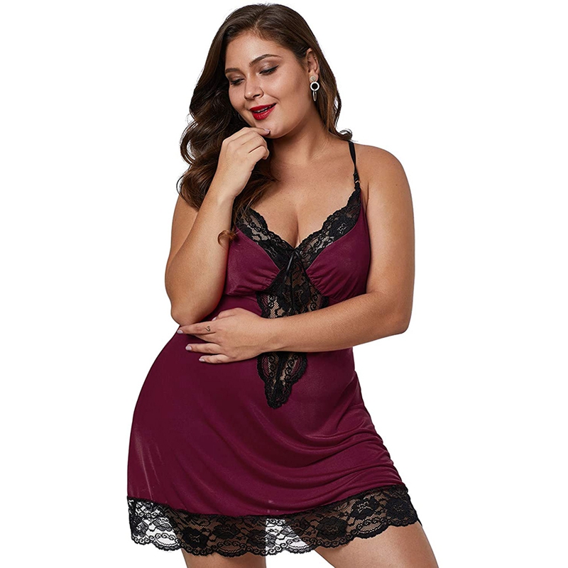 Chemise de nuit sexy en dentelle pour femmes, bretelles spaghetti, chemise de nuit en satin, pyjamas pour femmes, ensembles de lingerie, vêtements de maison, grande taille AI0001 – Image 2