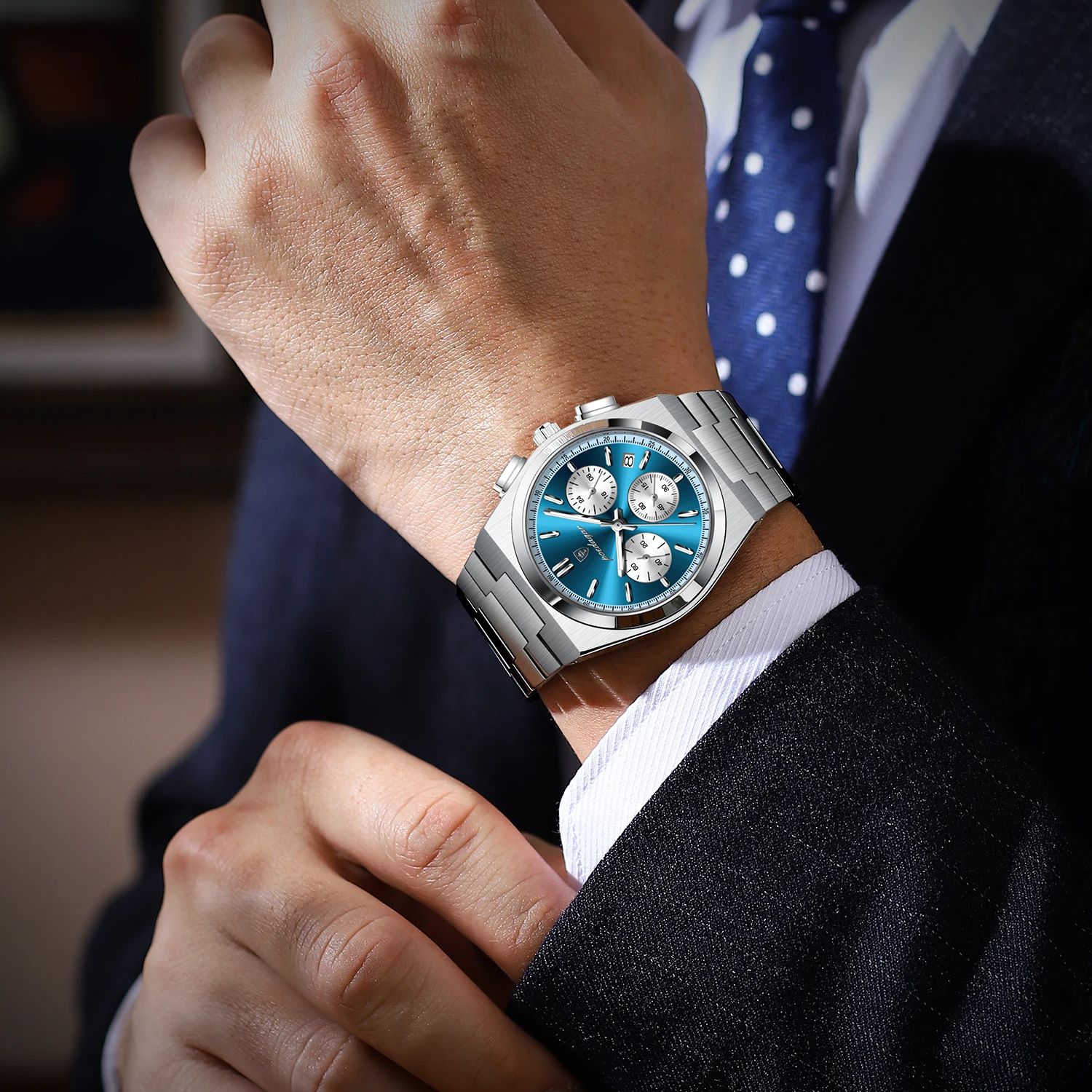 POEDAGAR-Montre à Quartz de Luxe pour Homme, dehors, Militaire, Étanche, Shoous, Date, Chronographe, Acier Inoxydable AI0001 – Image 2