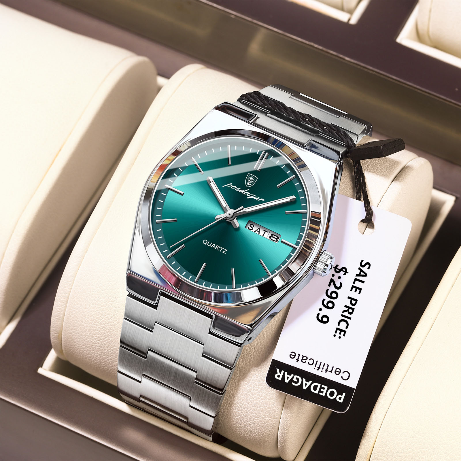 POEDAGAR-Montre-Bracelet à Quartz de Luxe pour Homme, en Acier Inoxydable, Étanche, avec Boîte AI0001