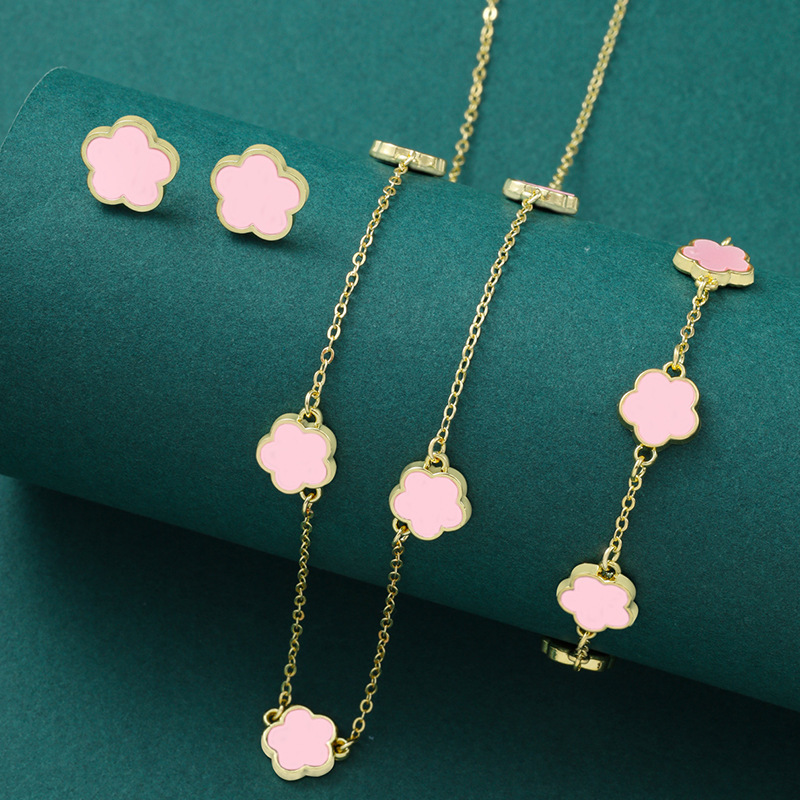 Ensembles de bijoux en acier inoxydable pour femmes, collier pendentif fleur cinq cuir chevelu, boucles d'oreilles et bracelet, cadeau de luxe, nouveau, 2024 AI0001 – Image 4