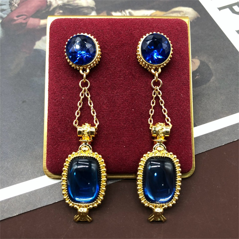 Ensemble de collier et boucles d'oreilles en verre bleu pour femmes, bijoux vintage, accessoires de robe de soirée, mode, nouveau AI0001 – Image 4