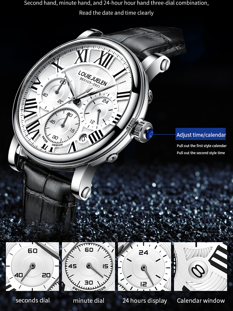 Montres-bracelets à quartz en cuir pour hommes, montre chronographe, étanche, décontracté, affaires, mode, haute qualité, 2023 montres hommes AI0001 – Image 6