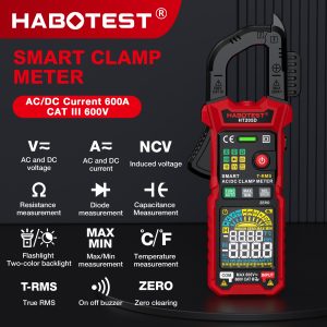 HABOTEST-HT205 Pince ampèremétrique 600A True RMS, courant AC/DC, mesure le courant, la tension, la température, puzzle, itance, testeur Ohm AI0001