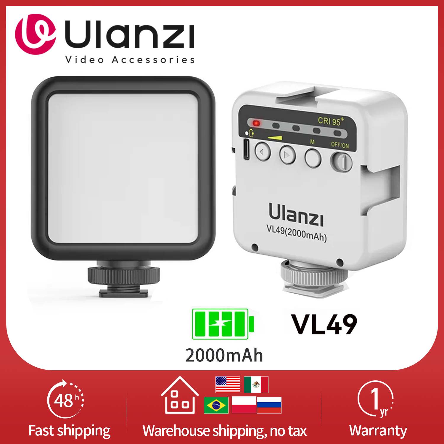 Ulanzi-Mini lampe de remplissage LED Vlog, éclairage photographique, lampe de remplissage selfie, téléphone vidéo, blanc, n'aime 2000 K, 5500 mAh, 6W, VL49 AI0001