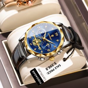POEDAGAR-Montre de Luxe en Cuir pour Homme, à Quartz, Étanche, Shoe, Chronographe, Horloge, avec Boîte AI0001