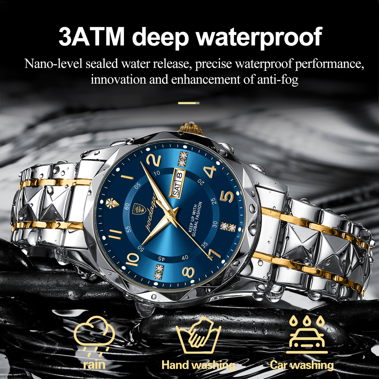 POEDAGAR-Montre à Quartz de Luxe pour Homme, Étanche, Date, Semaine, Shoous, Montre-Bracelet en Acier Inoxydable, Horloge de dehors AI0001 – Image 6
