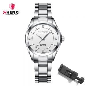 CHENXI-Montre-bracelet à quartz en acier inoxydable pour femme, horloge argentée, montre étanche pour femme, mode AI0001