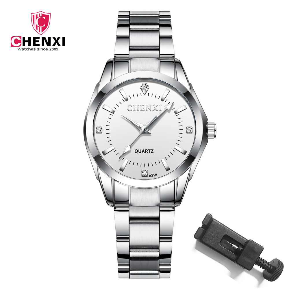 CHENXI-Montre-bracelet à quartz en acier inoxydable pour femme, horloge argentée, montre étanche pour femme, mode AI0001