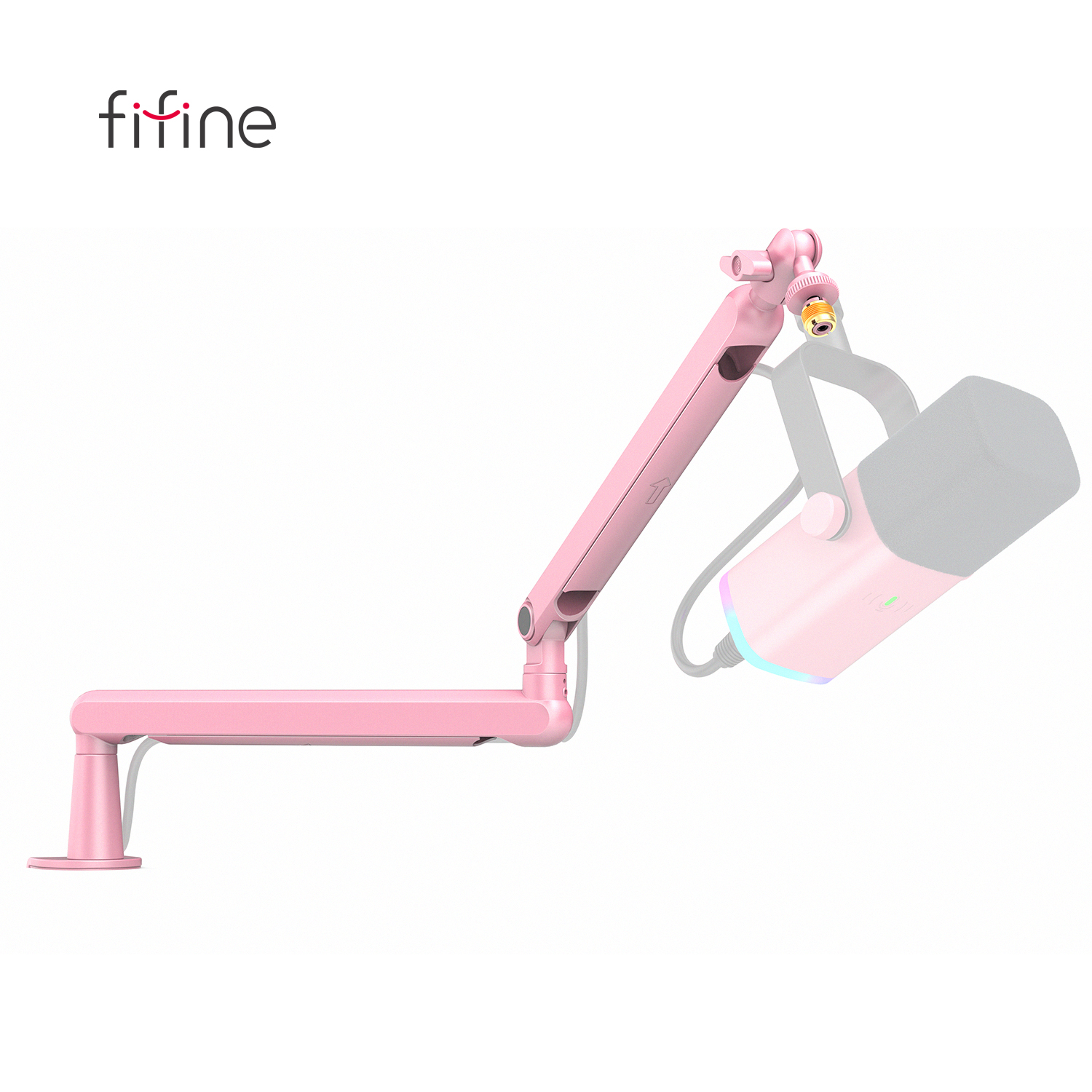 FIFINE Microphone profil bas HON, Bras micro réglable en métal avec gestion des câbles/C-Clamp pour streaming AM8,K688-BM88P-Pink AI0001