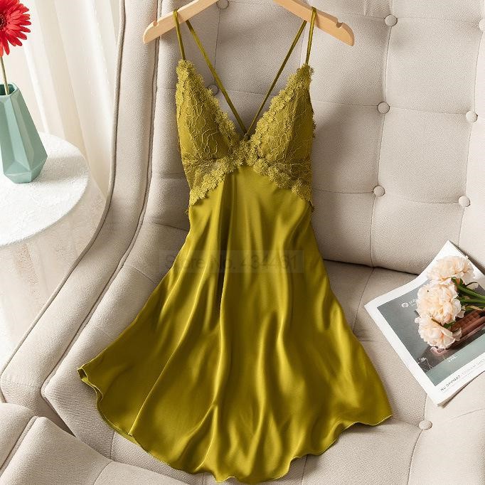 Robe de nuit en Satin pour femmes, Lingerie en dentelle, Patchwork, Kimono, Sexy, col en v, doux, pour la maison AI0001