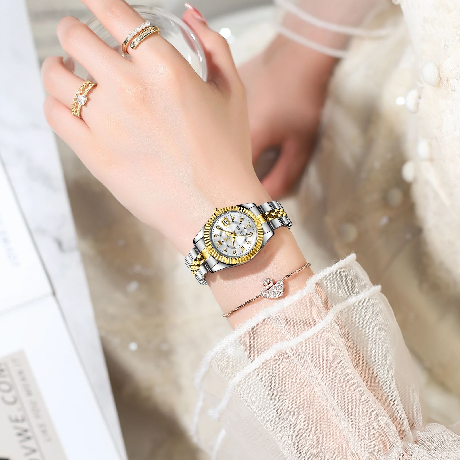 POEDAGAR-Montre de Luxe Élégante pour Femme, en Acier Inoxydable, Étanche, à Quartz, pour Fille AI0001 – Image 3