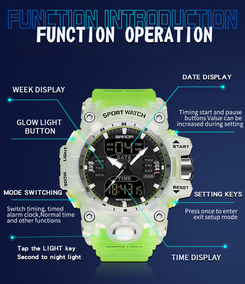 SANDA-Montres de sport étanches pour hommes, affichage des touristes, militaire, alarme, chronomètre, montre-bracelet à quartz, horloge numérique masculine, 6126 AI0001 – Image 5