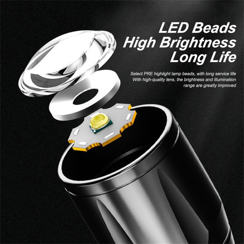 Mini Lampe de Poche LED avec Batterie spatirée, Torche Zoom Focus, Lanterne USB Rechargeable, Réglable, Étanche, pour l'Extérieur AI0001 – Image 6