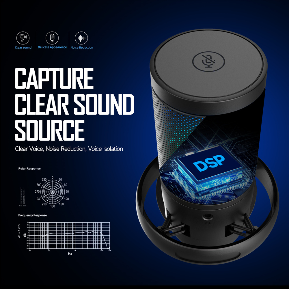 Microphone à condensateur USB RVB avec support HONStand en métal, micro de bureau pour Studio Static, Esports, appel de jeu AI0001 – Image 3