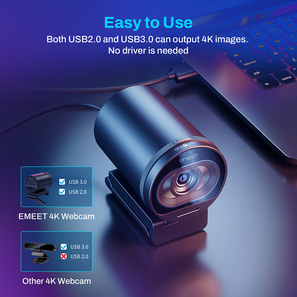 Webcam 4K 1080P 60FPS USB, caméra EMEET Sfemale, mise au point automatique, diffusion en direct avec micros pour Tiktok/prometteur AI0001 – Image 2