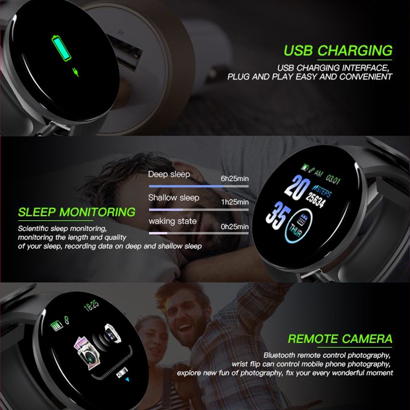 Montre intelligente D18 pour hommes et femmes, montre intelligente, tension artérielle, étanche, montres numériques, sport, suivi de la condition physique, Apple Watch Band AI0001 – Image 4
