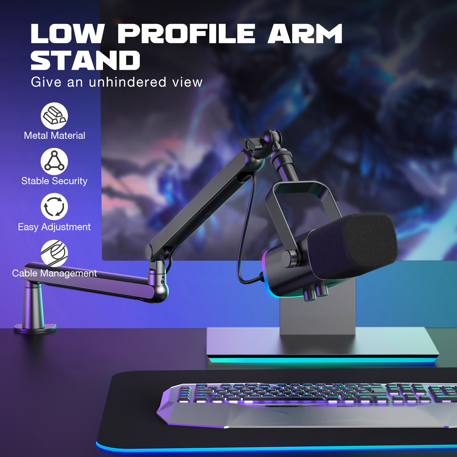 FIFINE Support de microphone à bras bas réglable avec gestion des câbles/support de bureau, suspension HONfor K688 AM8-BM88 Ampligame AI0001 – Image 6