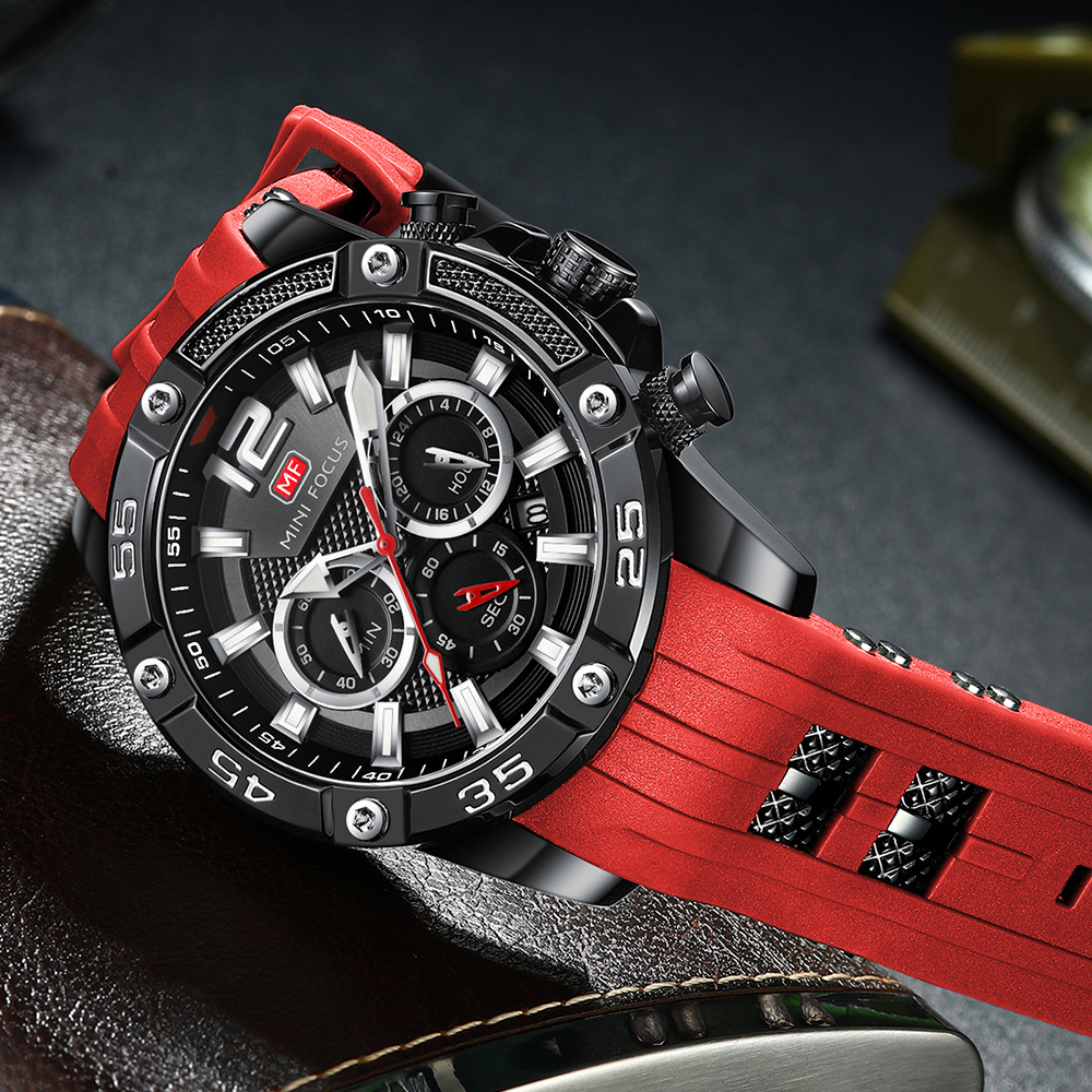 MINI FOCUS-Montres à quartz étanches pour hommes, 0349G, mode extérieure, montre-bracelet, date, chronographe, affichage analogique, bracelet en silicone, horloge AI0001 – Image 5