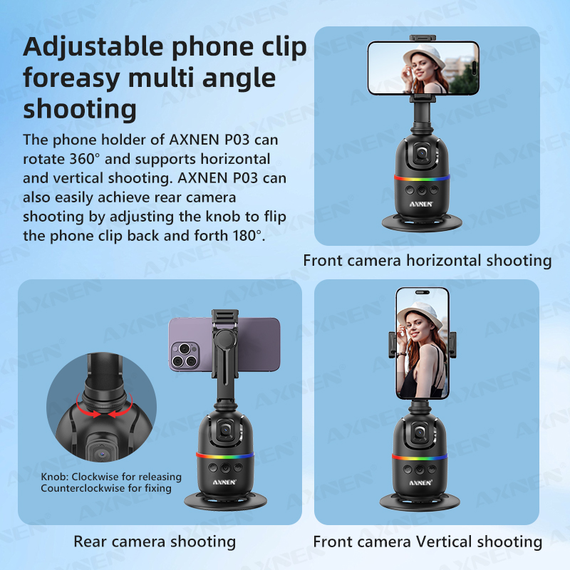 Gimbal de Bureau à Suivi Automatique du Visage pour Smartphone - Support Rotatif avec Télécommande Sans Fil et Trépied en Option AI0001 – Image 5