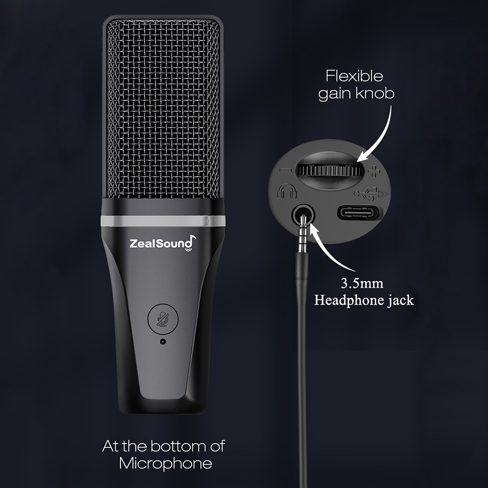 Zealsound – Microphone de jeu à condensateur USB RGB, pour PC, PS4, PS5, Mac, avec filtre Pop et sortie casque, micro pour ordinateur portable AI0001 – Image 3