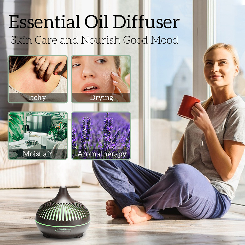 Diffuseur d'huiles essentielles d'aromathérapie, humidificateur d'air à ultrasons, télécommande Wood Mars, frais avec 7 lumières LED pour documents, 500ml AI0001 – Image 5